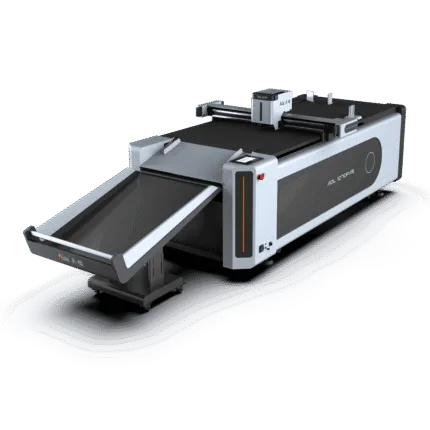Front angle of the AOL 1070PAS digital cutting plotter and sloping output tray