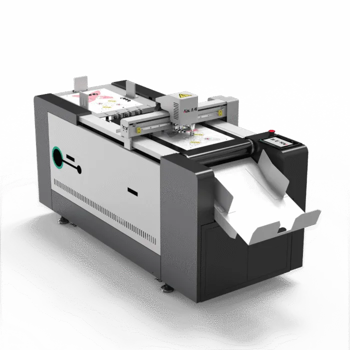 AOL 6040PAS cutting plotter viewed from the media feed end