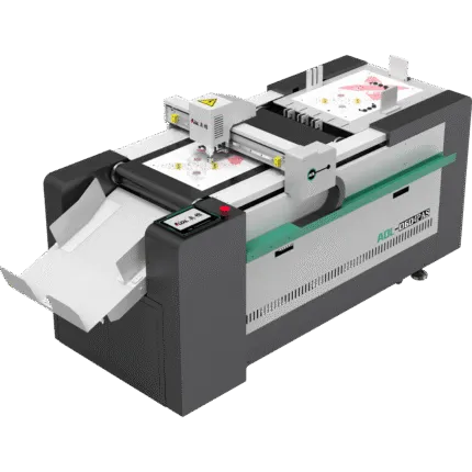 AOL 6040PAS cutting plotter with white media extending from the front