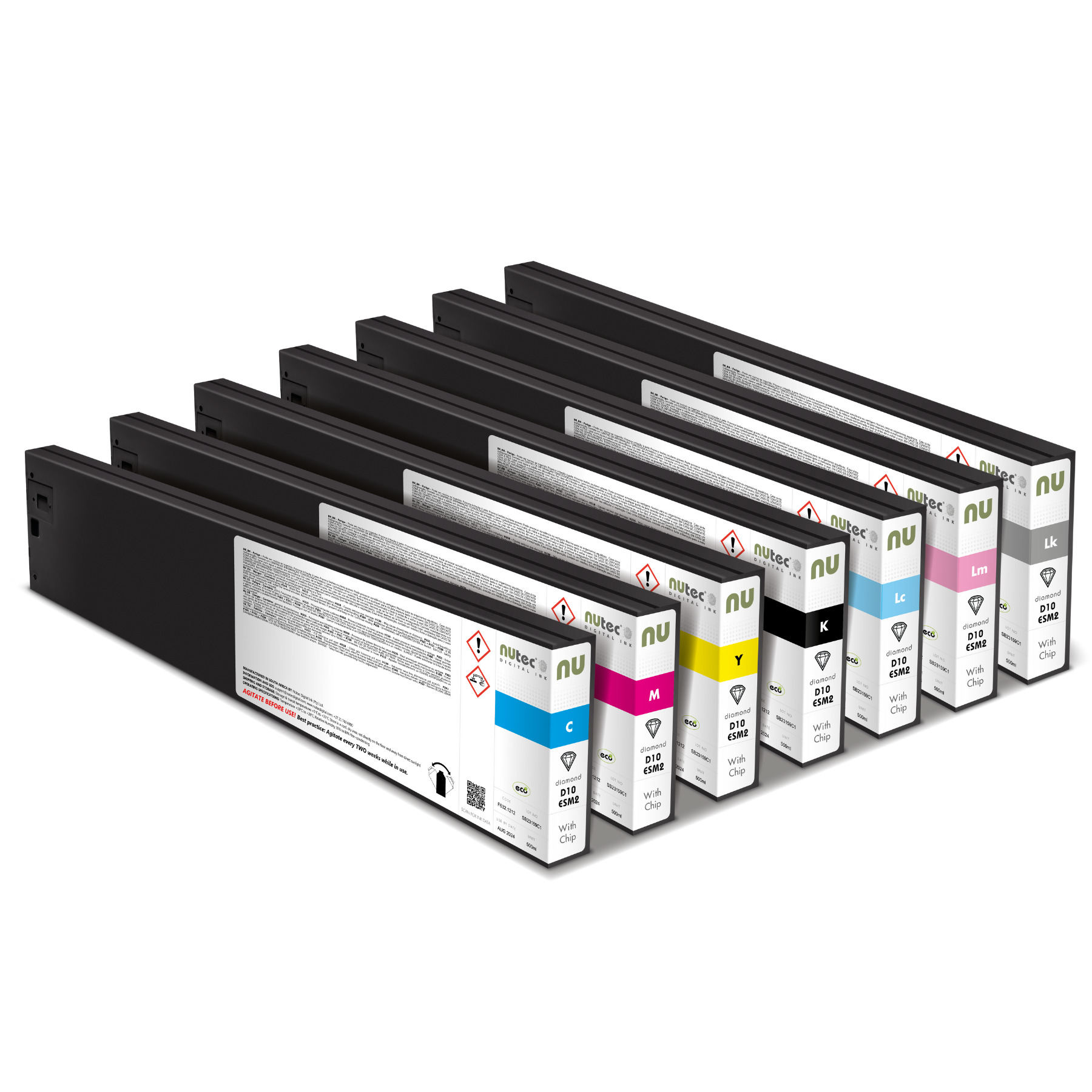 D10-ESM2-500ml-Cartridge-WC-CMYKLcLmLk.png NUtec Diamond D10-ESM2 Ink Cartridge - Image 1