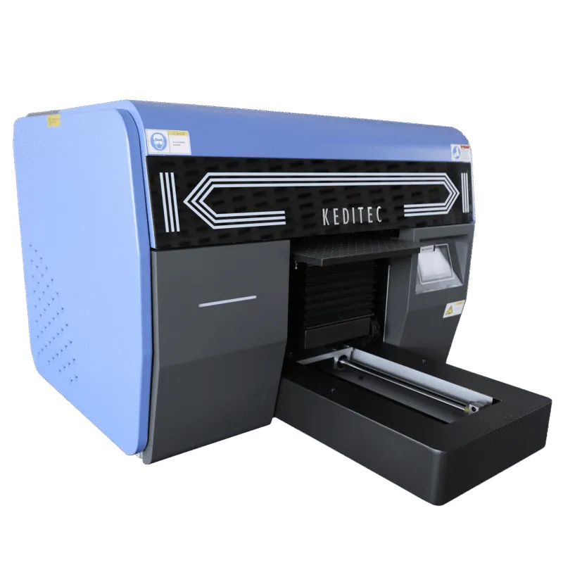 Keditec K-301UV UV flatbed printer with blue enclosure